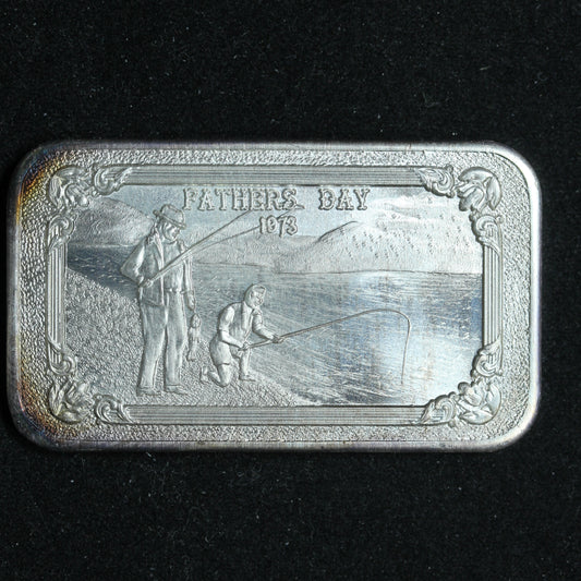 1973 FATHERS DAY Art Bar Fishing 1 oz .999 Fine Silver Mother Lode Mint