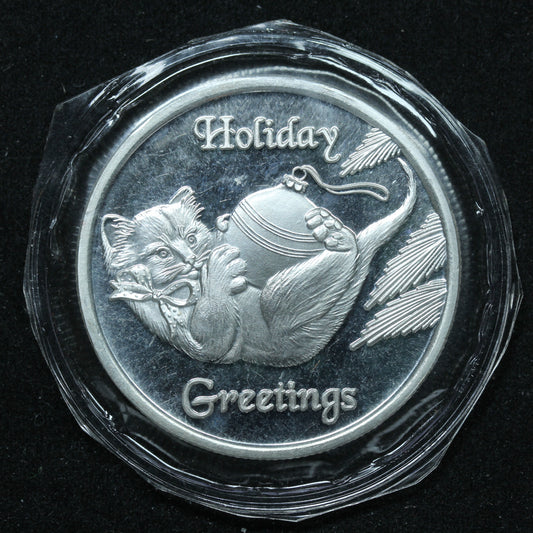 1 oz .999 Fine Silver - 2012 Christmas Holiday Greetings Cat Peace Joy Engravable SEALED