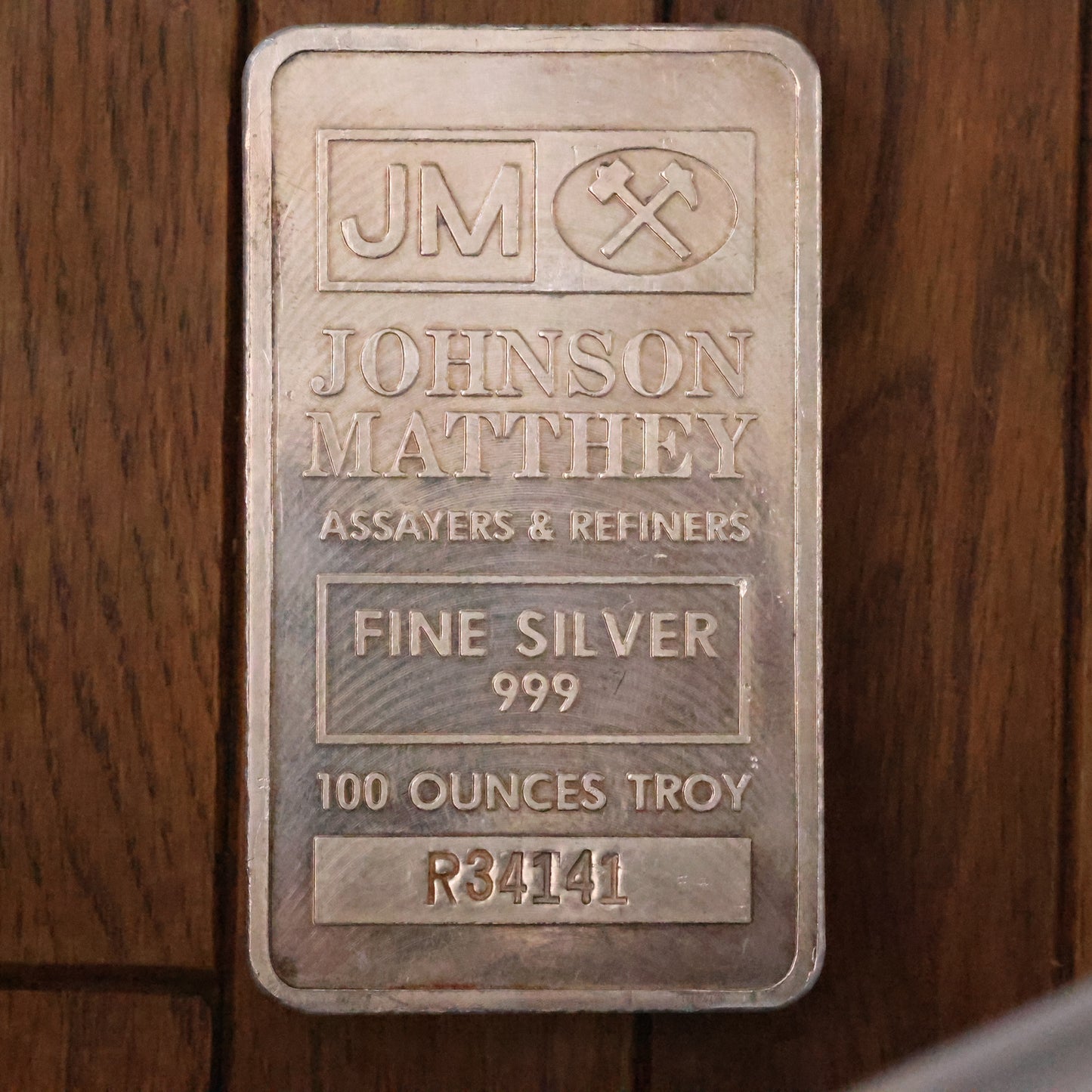 100 oz .999 Silver Bar - Pressed Johnson Matthey