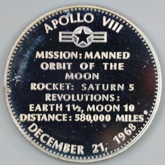 Danbury Mint Men In Space - Apollo VIII 1st Manned Lunar Orbit Sterling Silver Proof Coin Medal