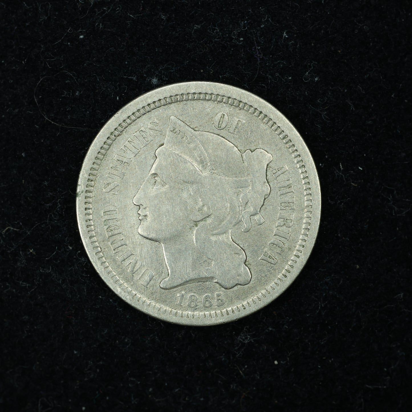 1865 Three 3 Cent 3c Nickel