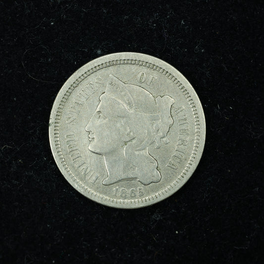 1865 Three 3 Cent 3c Nickel