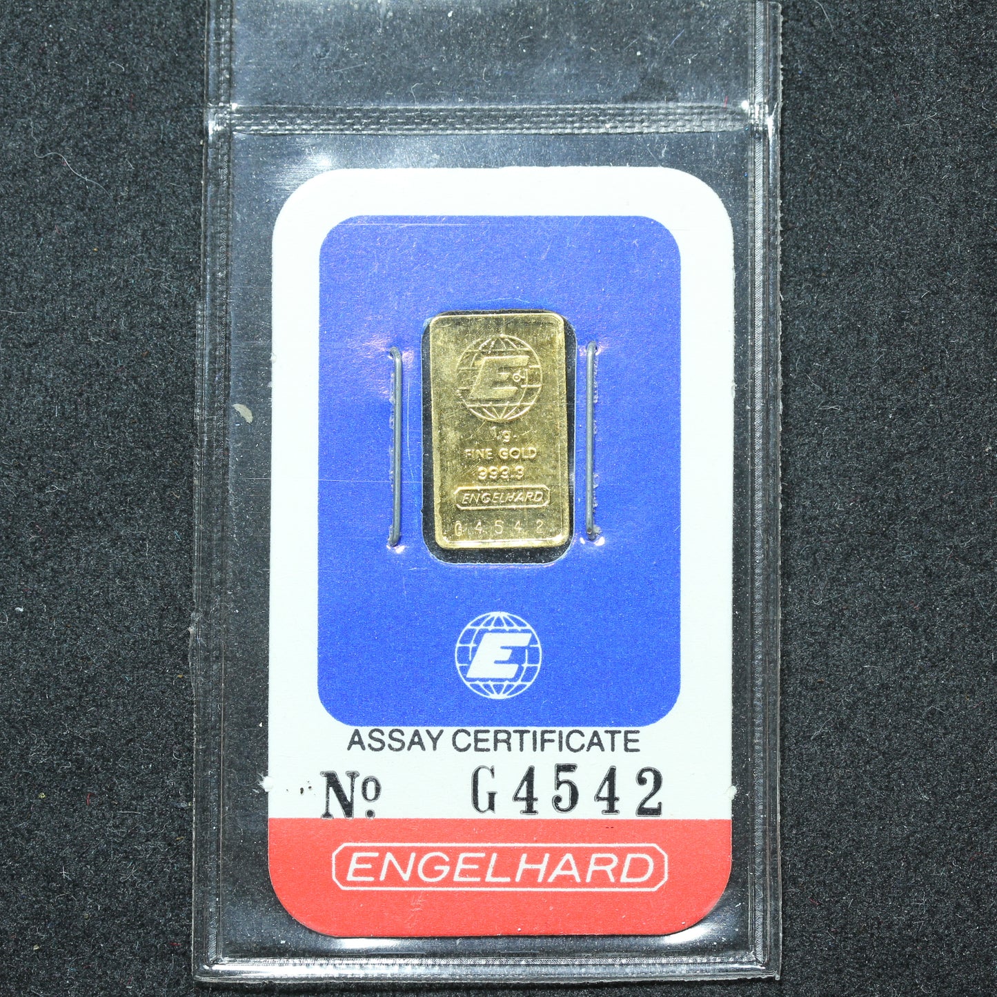Vintage Engelhard Gold Bar 1 Gram .9999 Fine - In Assay #G4542