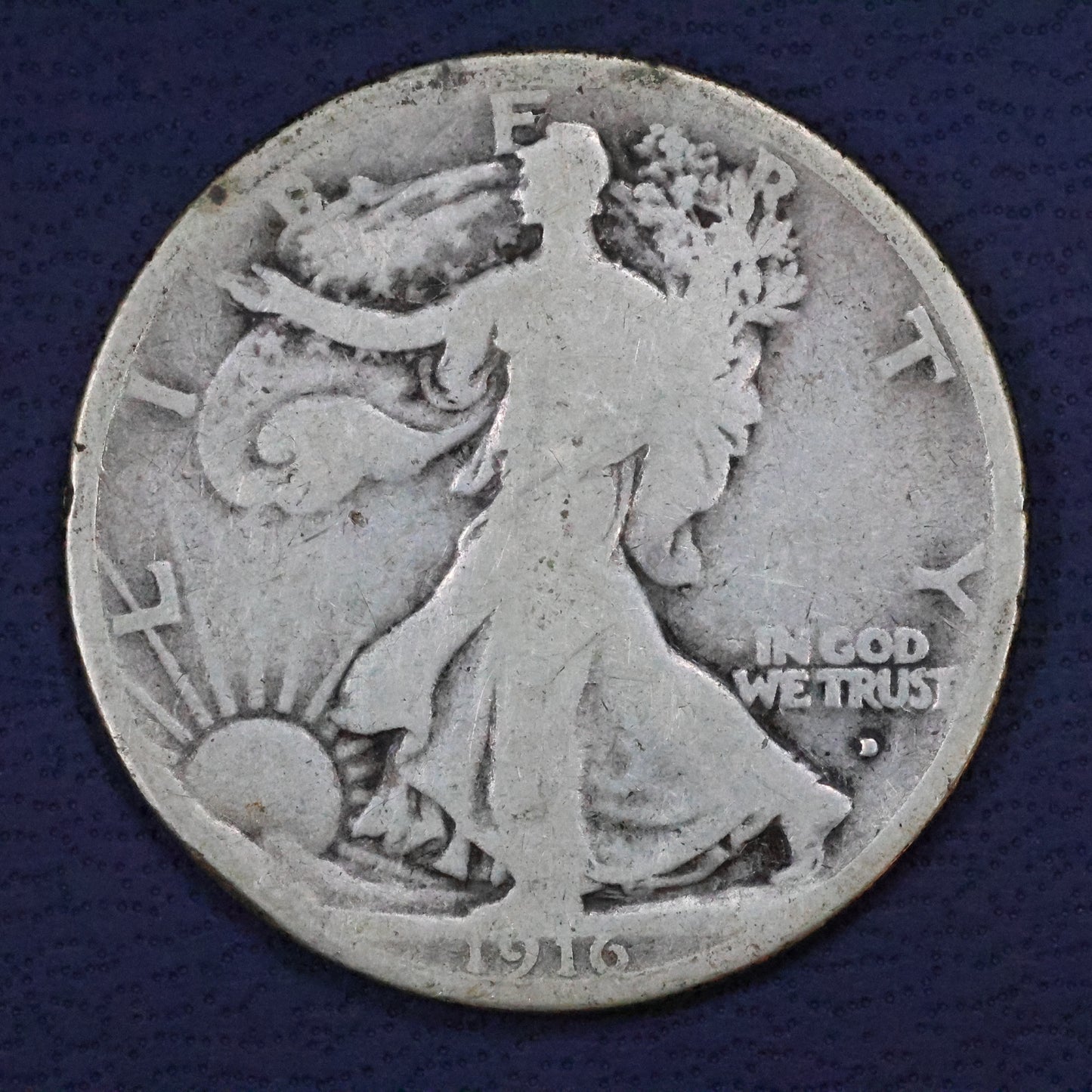 1916 D (Denver) Walking Liberty Silver Half Dollar 50c