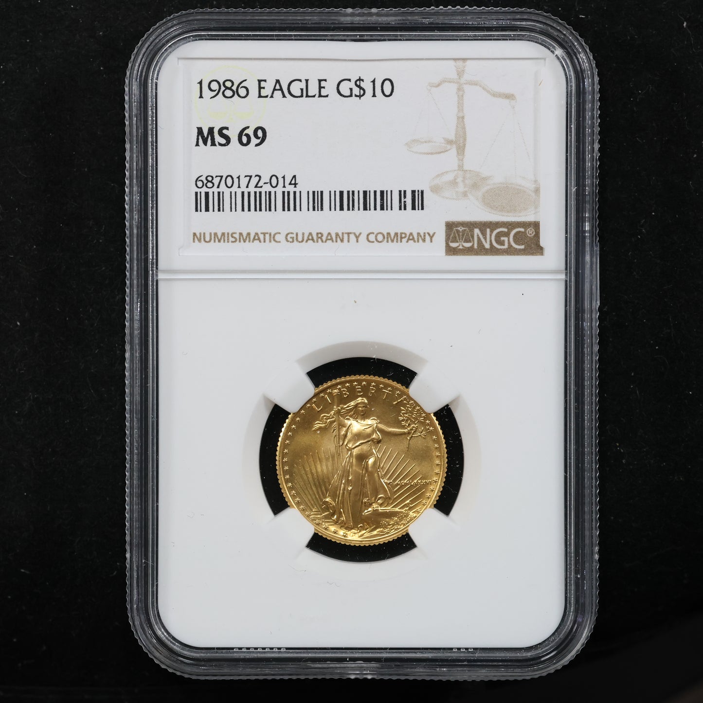1986 1/4 oz Gold American Eagle 10$ Bullion Gold Coin - NGC MS 69
