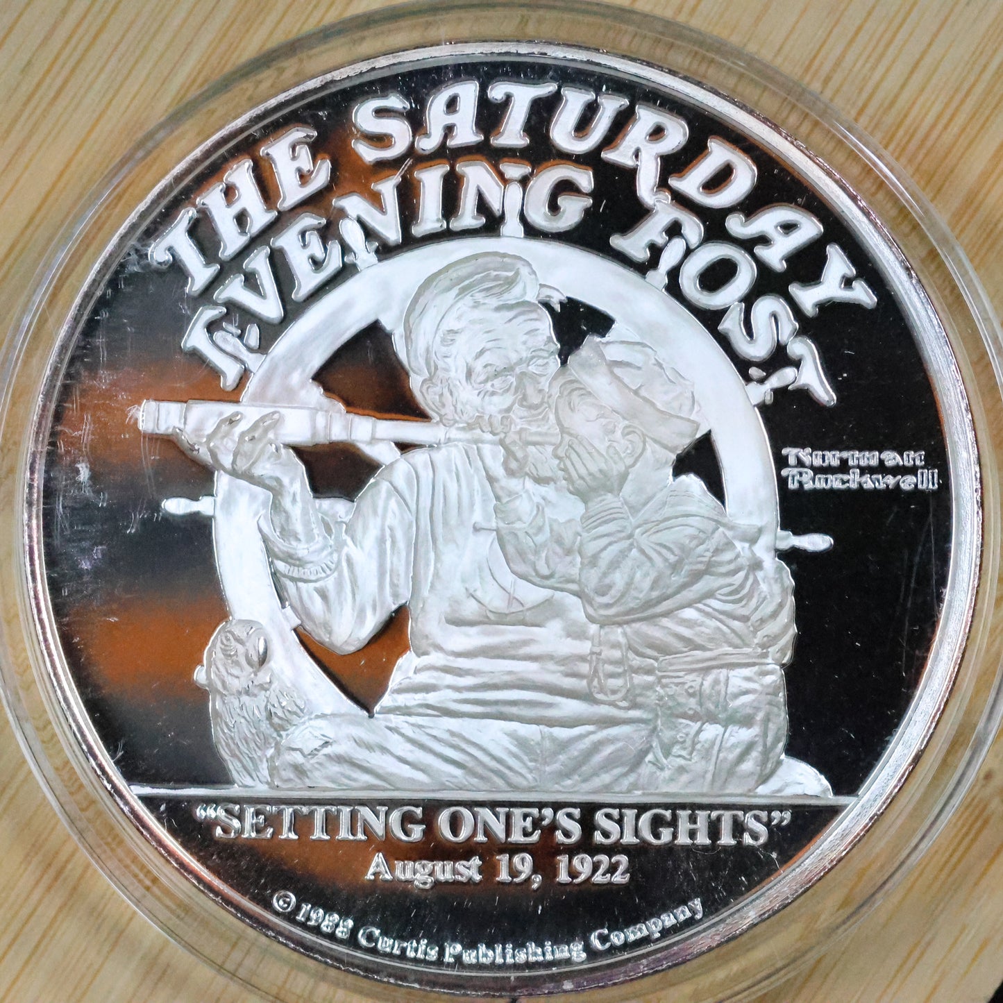 Saturday Evening Post Norman Rockwell "Setting One's Sights" 5 oz .999 Fine Silver Round w/ Capsule