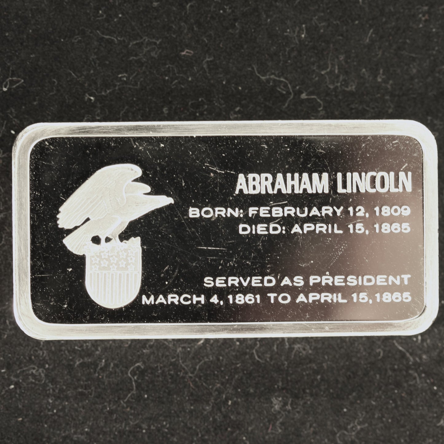 Franklin Mint Presidents Abraham Lincoln 1000 Grain Sterling Silver Ingot