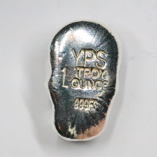 1  oz .999 Fine Silver Bullion Skull by Yeager's Poured Silver YPS