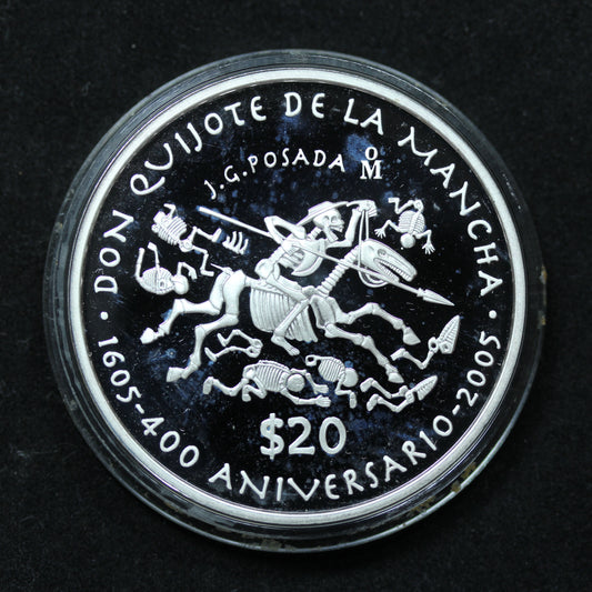 Mexico 2005 20 Pesos Don Quijote Proof Commemorative 2 Oz 999 Silver Coin