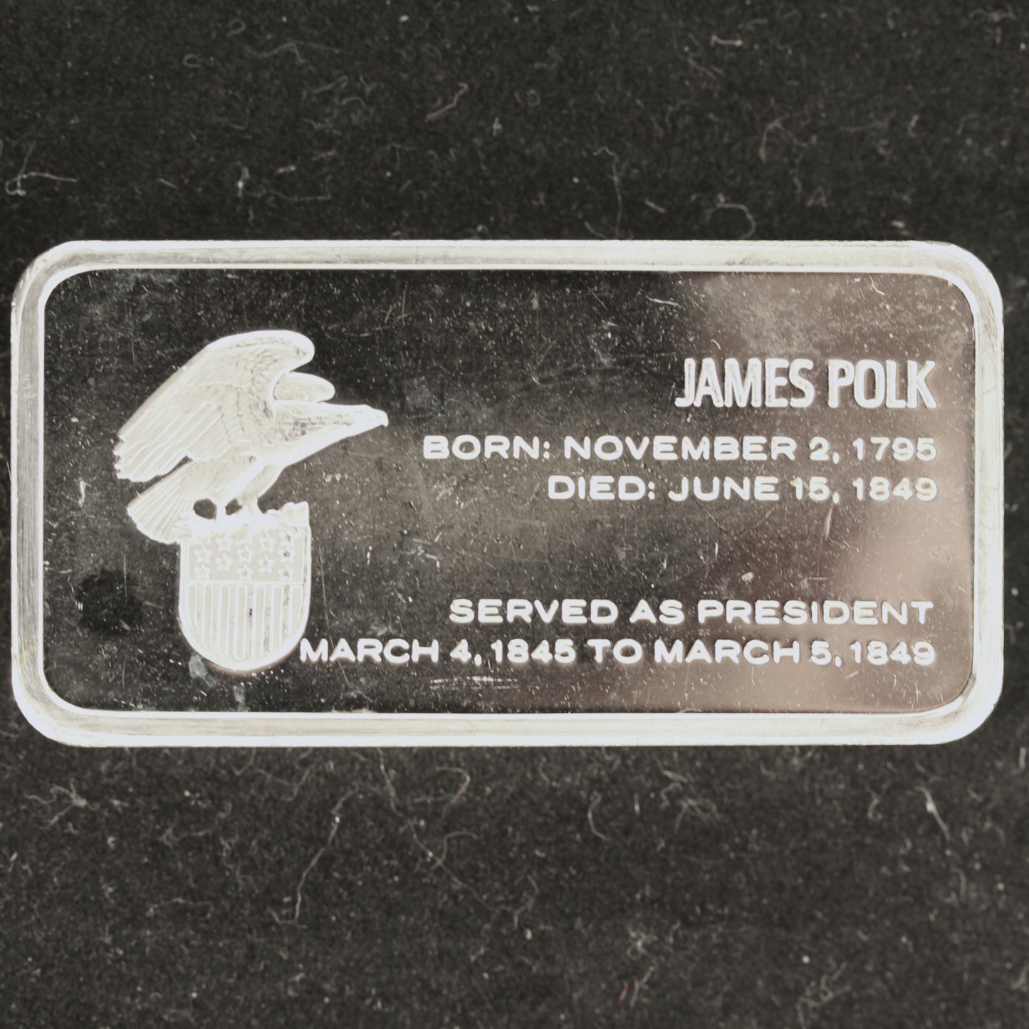 Franklin Mint Presidents James Polk 1000 Grain Sterling Silver Ingot