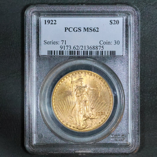1922 US Gold $20 Liberty Head Double Eagle - PCGS MS62