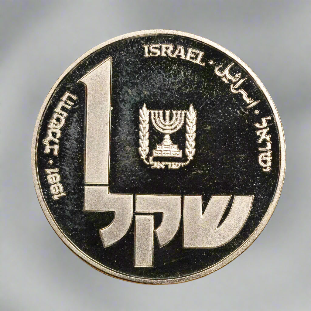 1981 Israel 1 Sheqel Silver .850 - Hanukkah Polish Lamp 14.4g 30mm