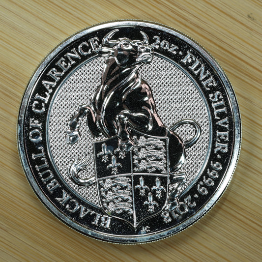2018 Great Britain 2 oz Silver Queen's Beasts Black Bull of Clarence Exact Coin Pictured