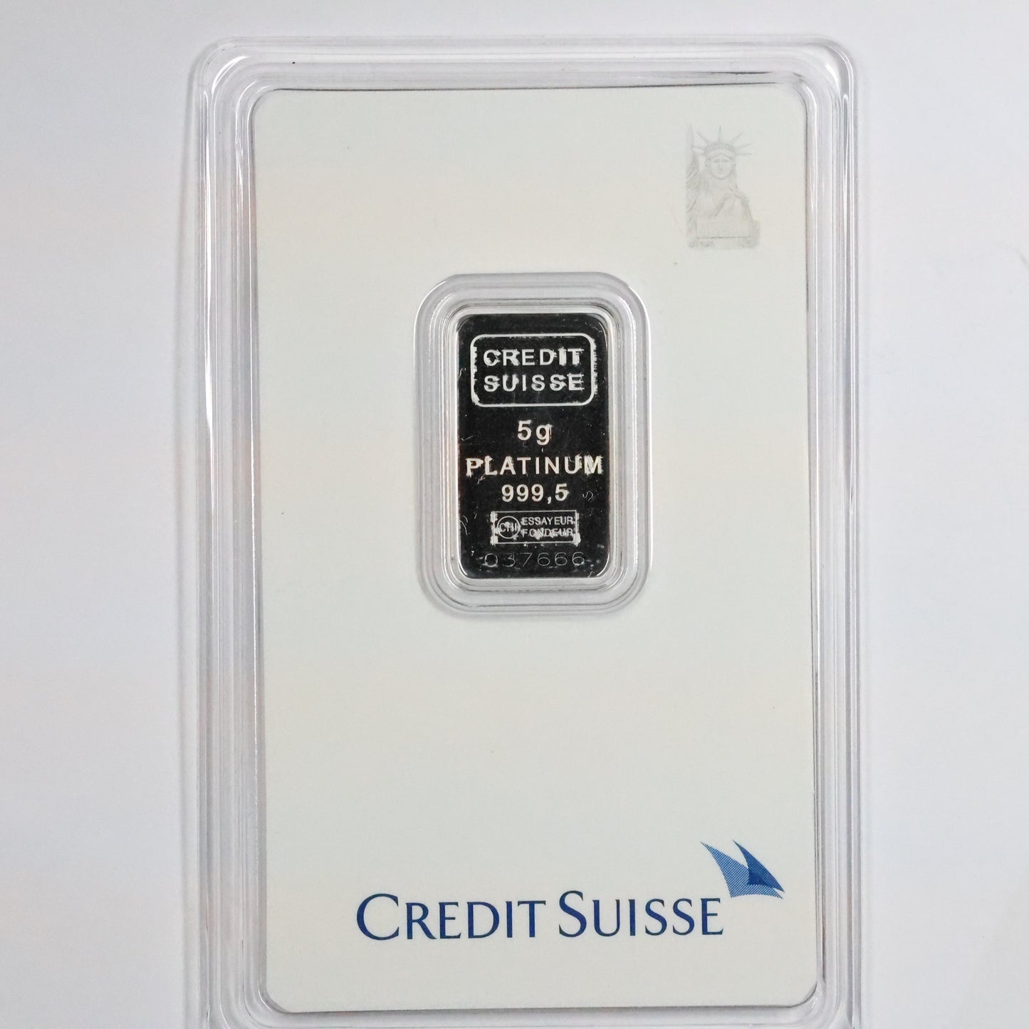 Credit Suisse 5 Gram Platinum Bar .9995 Fine in Assay - Statue of Liberty