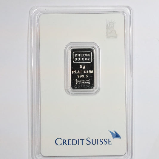 Credit Suisse 5 Gram Platinum Bar .9995 Fine in Assay - Statue of Liberty