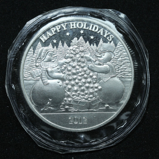 1 oz .999 Fine Silver - 2012 Christmas Happy Holidays Snowmen Engravable SEALED