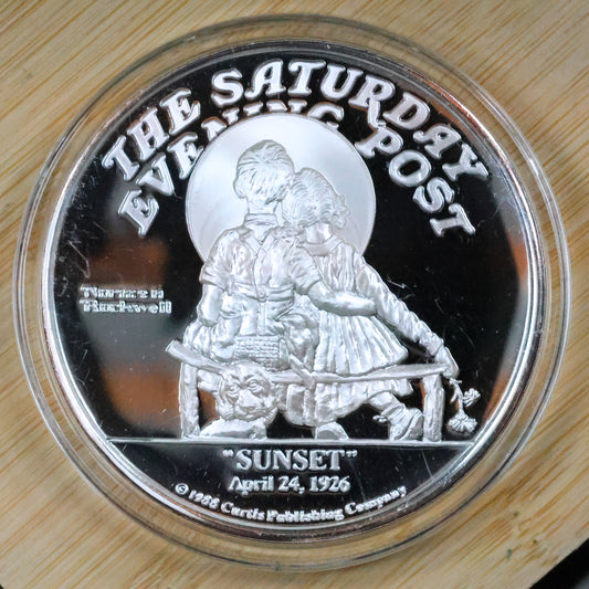 Saturday Evening Post Norman Rockwell "Sunset" 5 oz .999 Fine Silver Round w/ Capsule