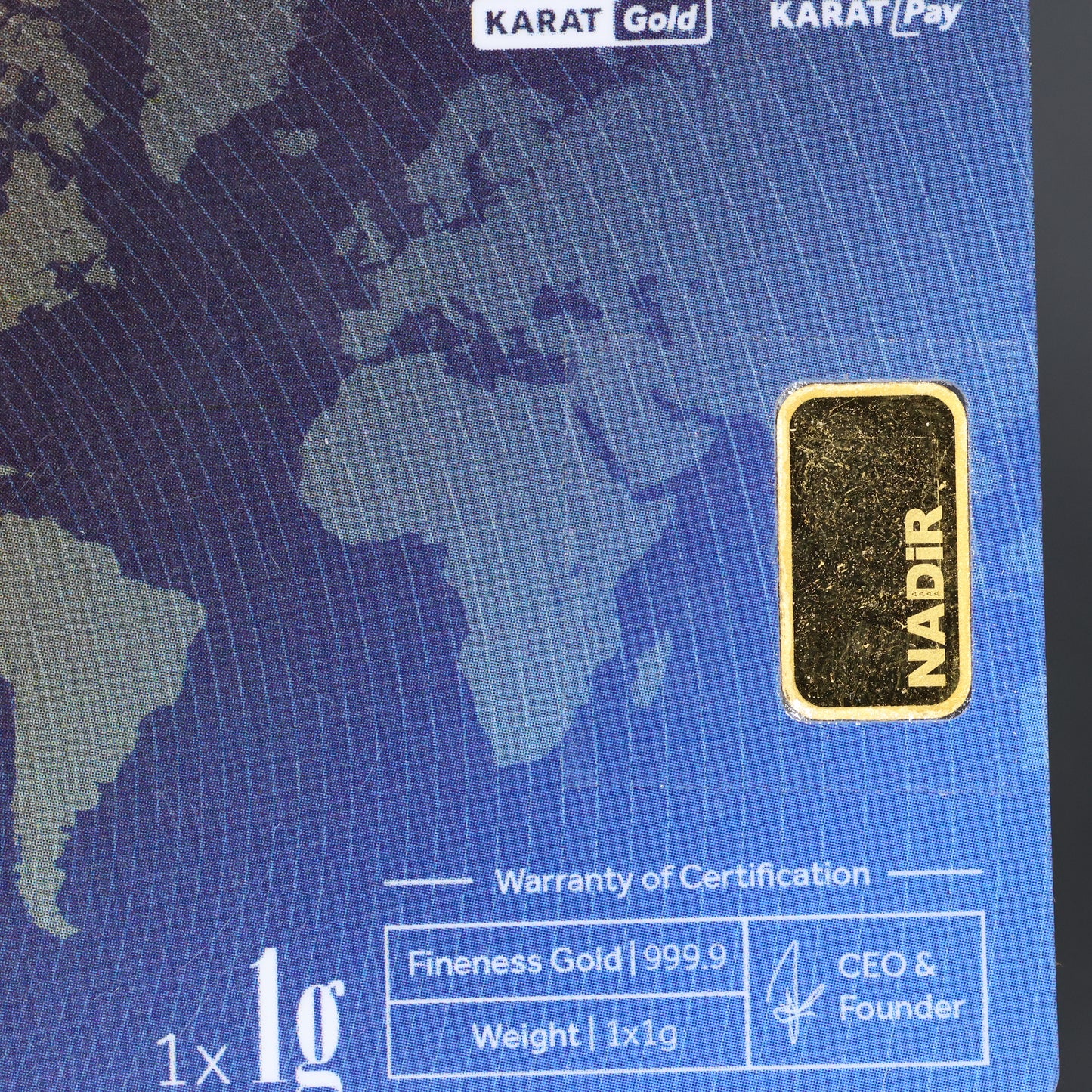 1 Gram .9999 Fine Gold Nadir Karat Gold Karat Pay Bar in Assay
