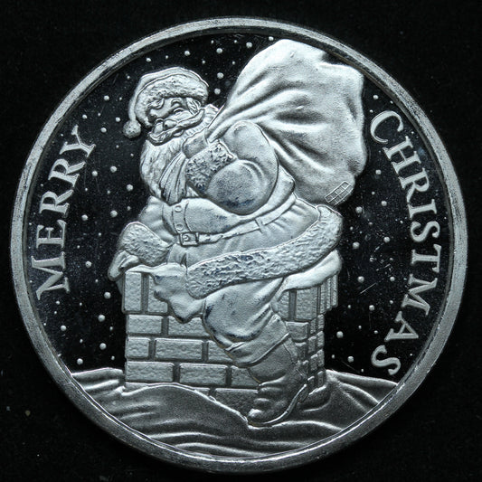 1 oz .999 Fine Silver - Merry Christmas Santa Snowflakes Art Round w/ Capsule