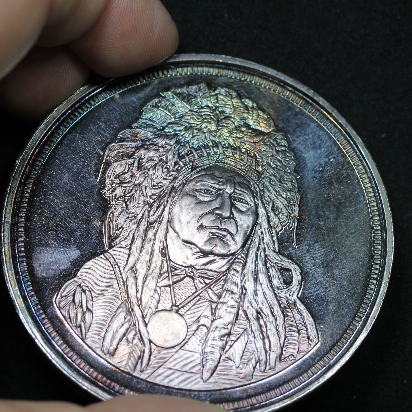 5 oz .999+ Fine Silver Art Round - Running Antelope The Silver Chief $50 - Toned