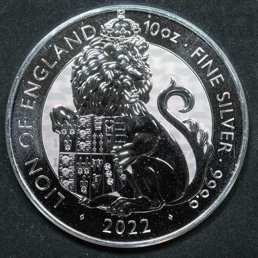 2022 Great Britain 10 oz .9999 Fine Silver Queen's Beasts Lion Of England w/ Capsule
