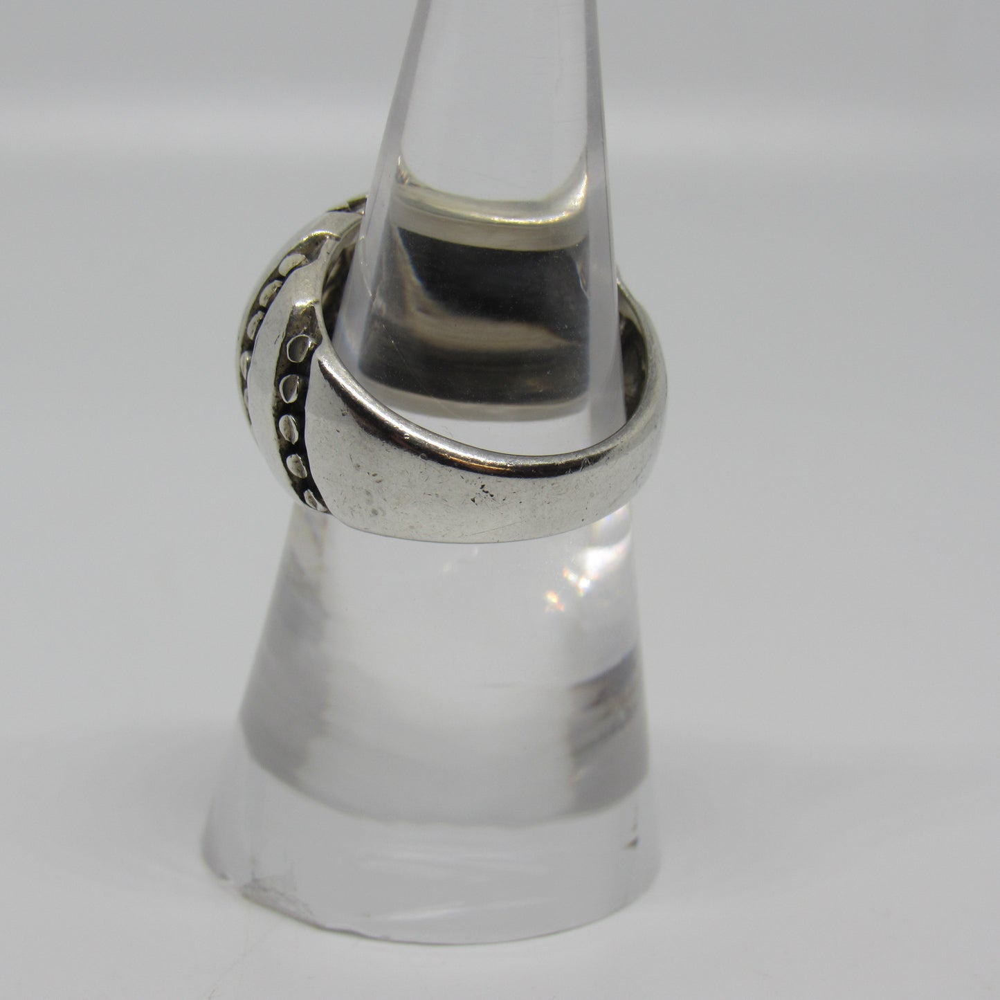 Kabana KBN Sterling Silver 925 Modernist Domed Ribbon Design Studded Ring - Sz 6