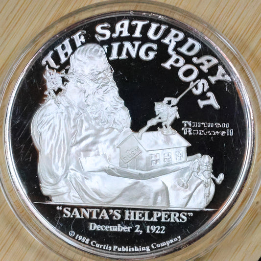 Saturday Evening Post Norman Rockwell "Santa's Helpers" 5 oz .999 Fine Silver Round w/ Capsule