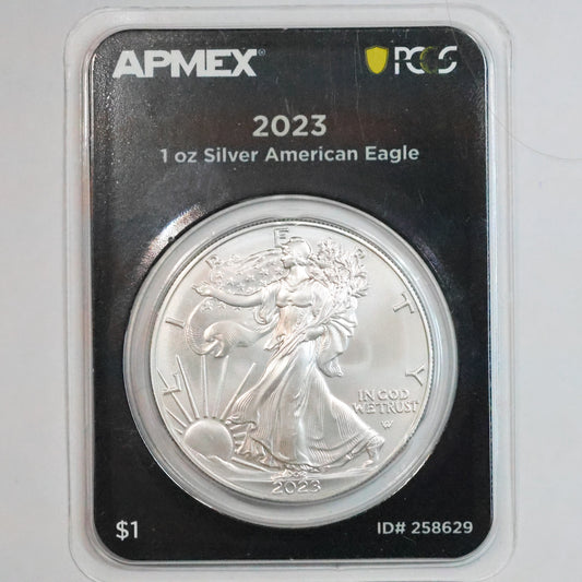 2023 American Silver Eagle $1 .999 Fine Silver Coin BU in Apmex Packaging
