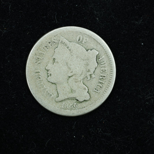1866 Three 3 Cent 3c Nickel