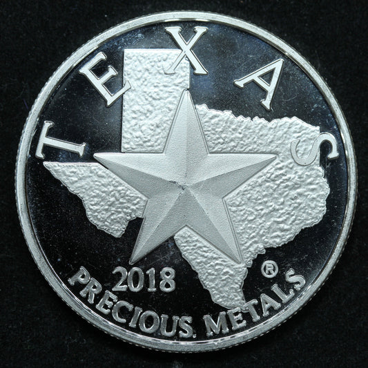 2018 1 oz .9999 Fine Silver Texas Precious Metals Silver Round