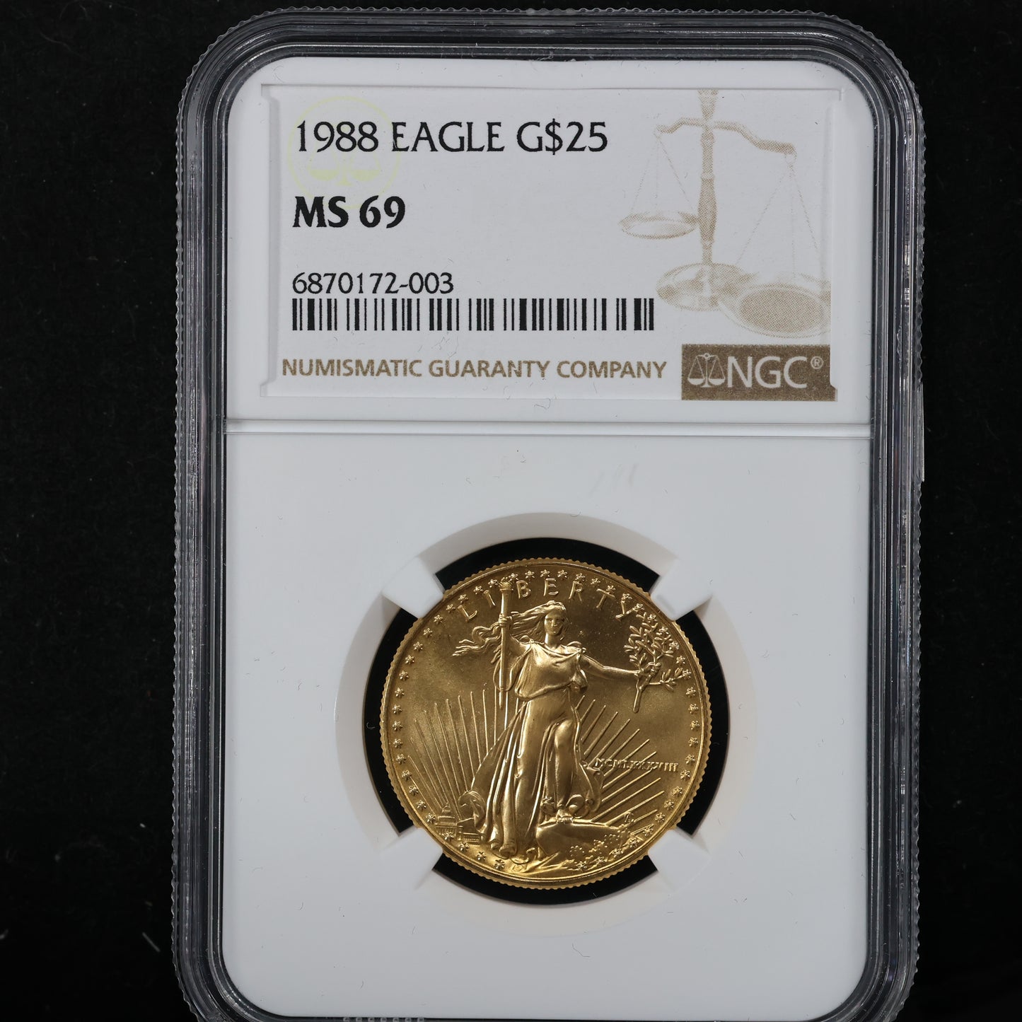 1988 1/2 oz Gold American Eagle 25$ Bullion Gold Coin - NGC MS 69