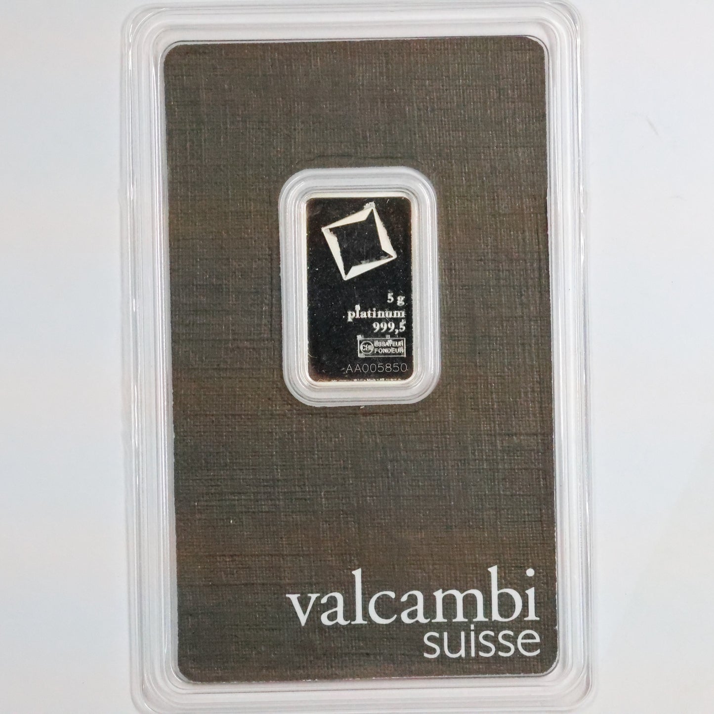 Valcambi Suisse 5 Gram Platinum Bar .9995 Fine in Assay