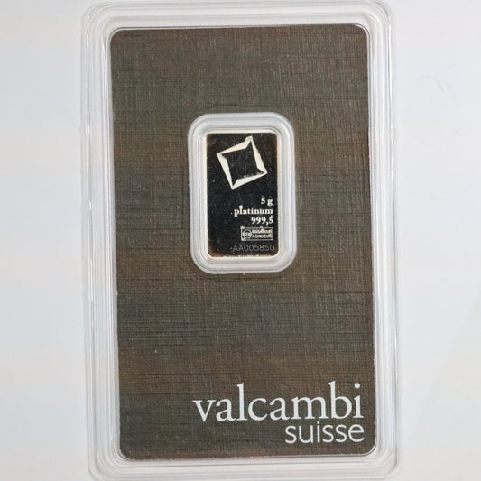 Valcambi Suisse 5 Gram Platinum Bar .9995 Fine in Assay