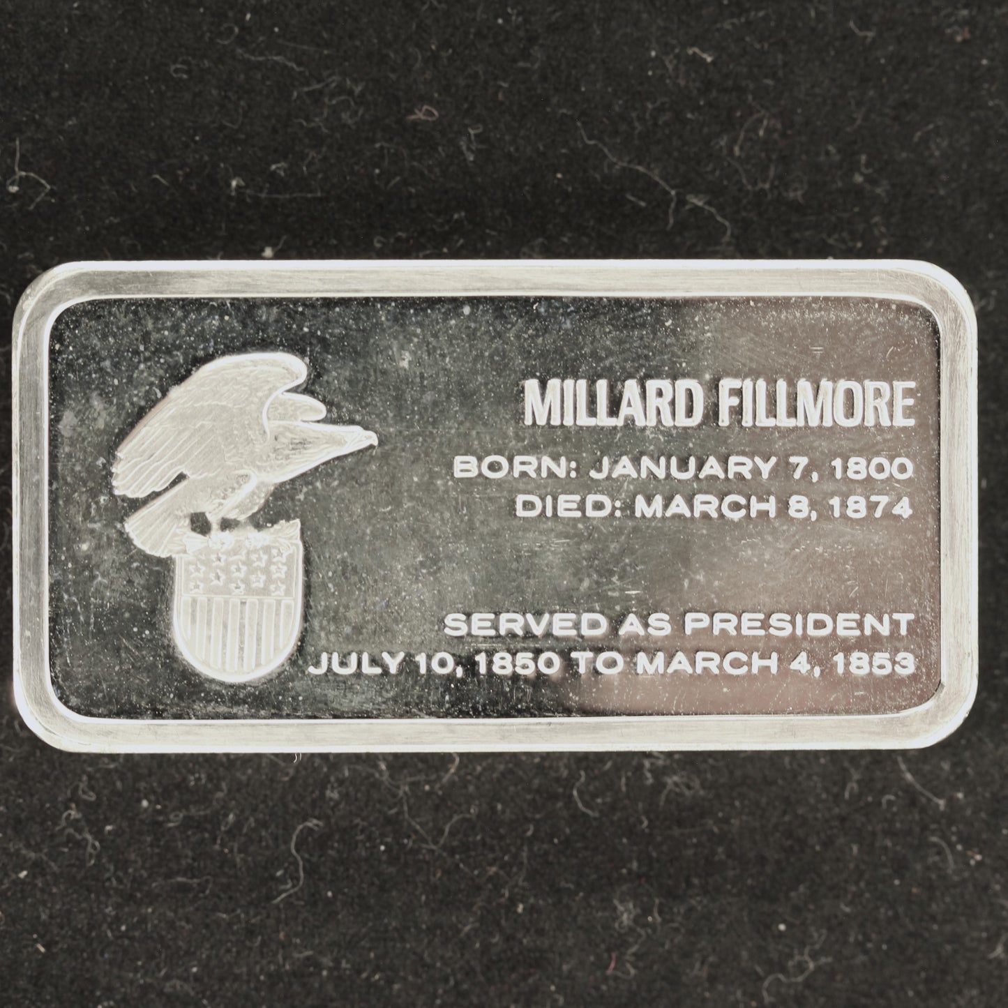 Franklin Mint Presidents Millard Fillmore 1000 Grain Sterling Silver Ingot