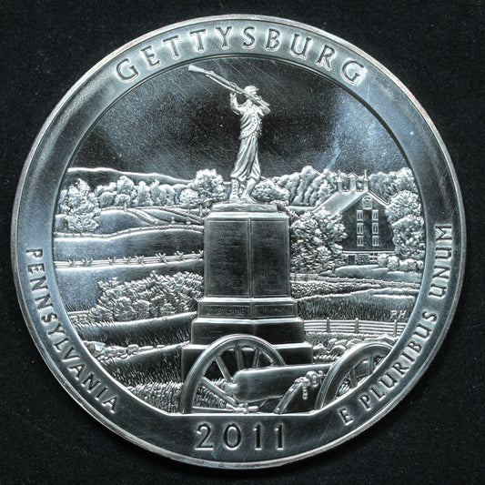 2011 America the Beautiful 5 oz Silver Quarter Gettysburg Pennsylvania /w Capsule