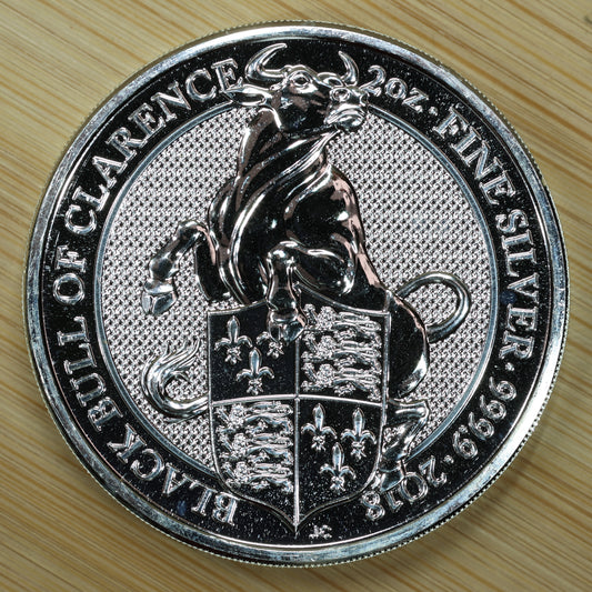 2018 Great Britain 2 oz Silver Queen's Beasts Black Bull of Clarence Exact Coin Pictured