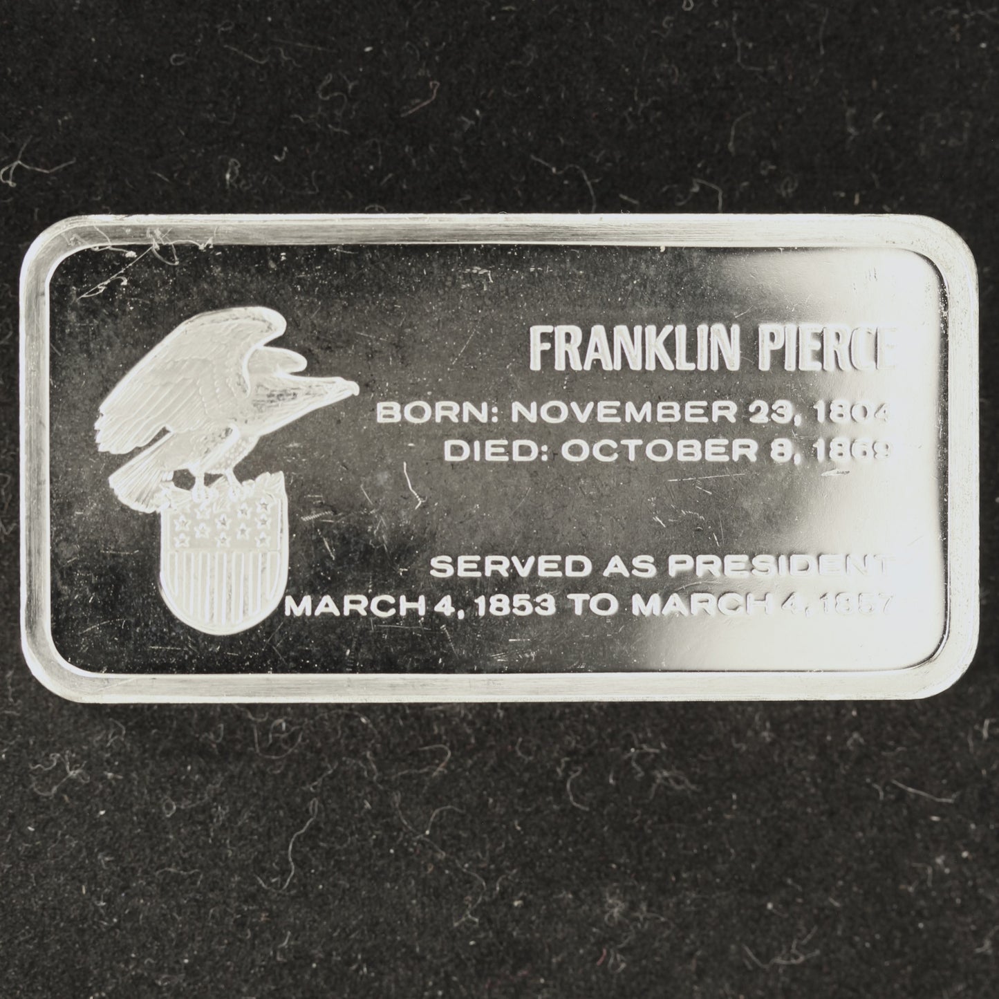 Franklin Mint Presidents Franklin Pierce 1000 Grain Sterling Silver Ingot