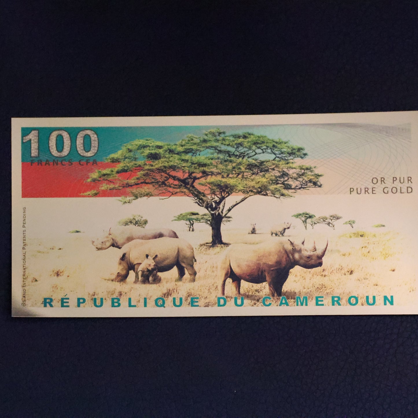 2021 Republic of Cameroon 100 Francs 1/1000th oz Gold Bill Aurum Black Rhino AA0002310