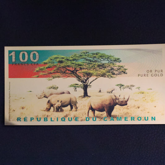 2021 Republic of Cameroon 100 Francs 1/1000th oz Gold Bill Aurum Black Rhino AA0002310