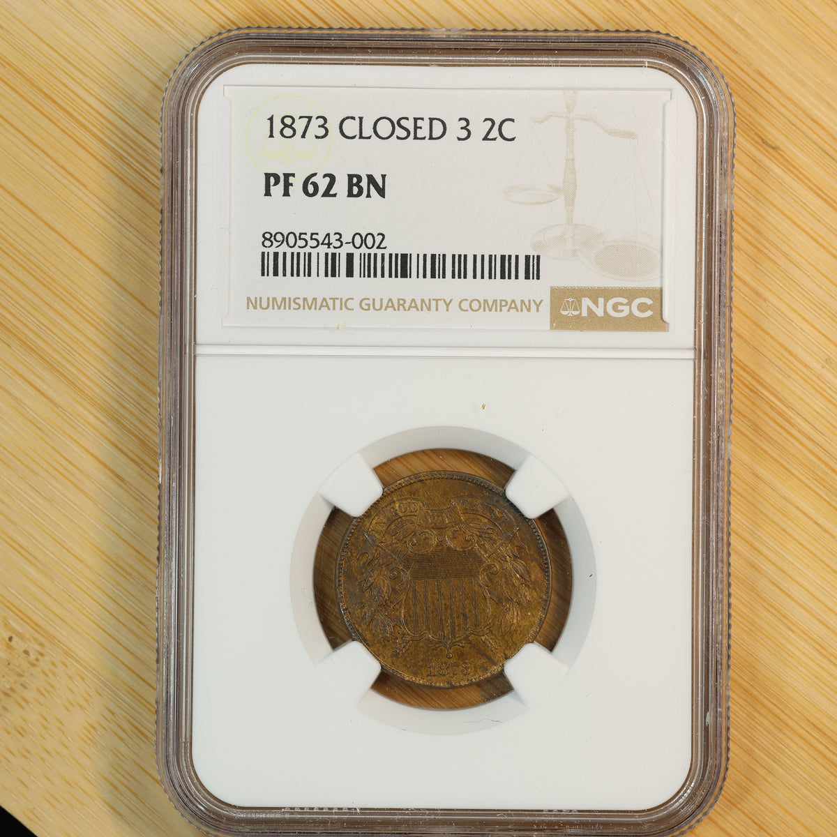 1873 2c Two Cent Piece Closed 3 NGC PF 62 BN