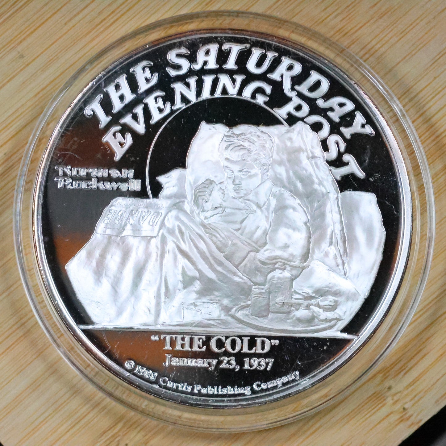 Saturday Evening Post Norman Rockwell "The Cold" 5 oz .999 Fine Silver Round w/ Capsule