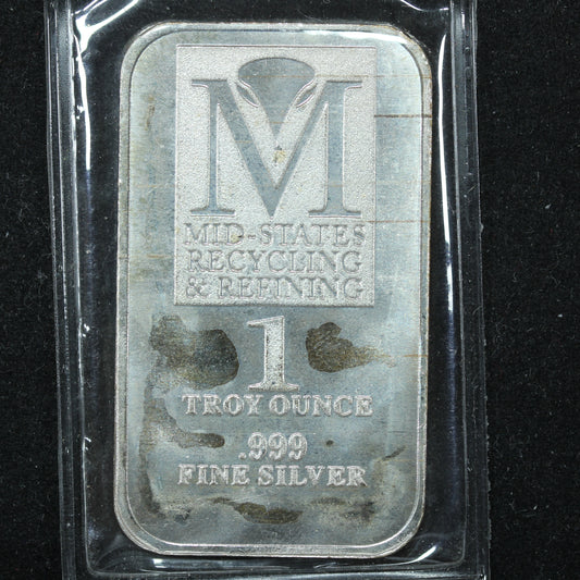 1 oz .999 Fine Mid-States Recycling & Refining Silver Bar - Sealed