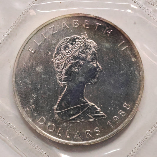 1988 Canadian Maple Leaf .9999 Fine Bullion Coin BU - In Plastic RCM Spots/Tarnish