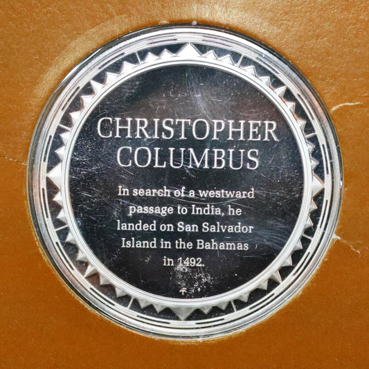 Franklin Mint The Great Explorers STERLING SILVER Art Round - Christopher Columbus
