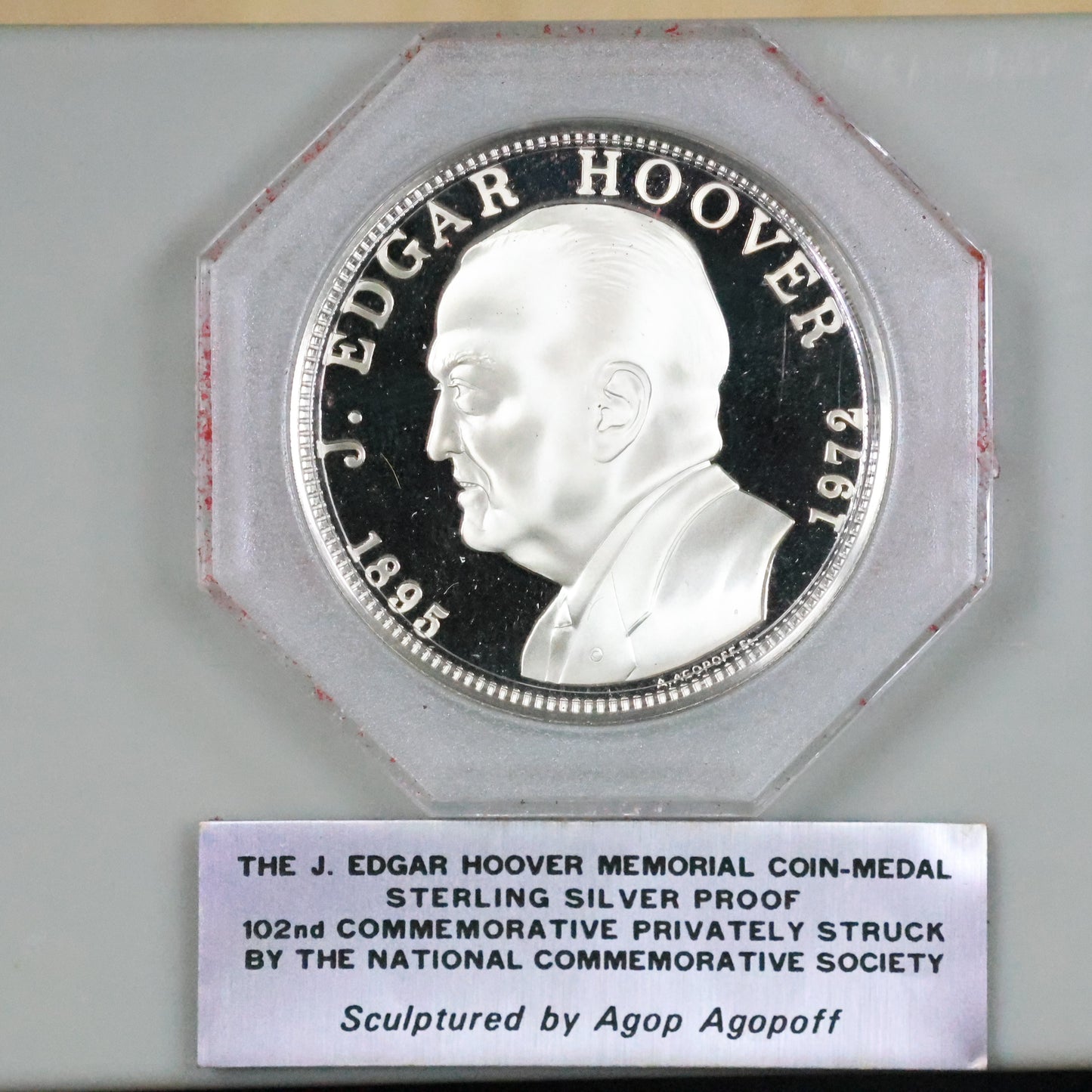 National Comm. Society - J. Edgar Hoover Memorial Coin-Medal Sterling Silver Proof