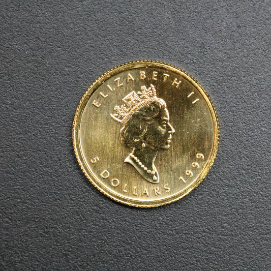 1999 1/10 oz 5$ Canadian Maple Leaf .9999 Fine Gold Coin 20 Year Privy