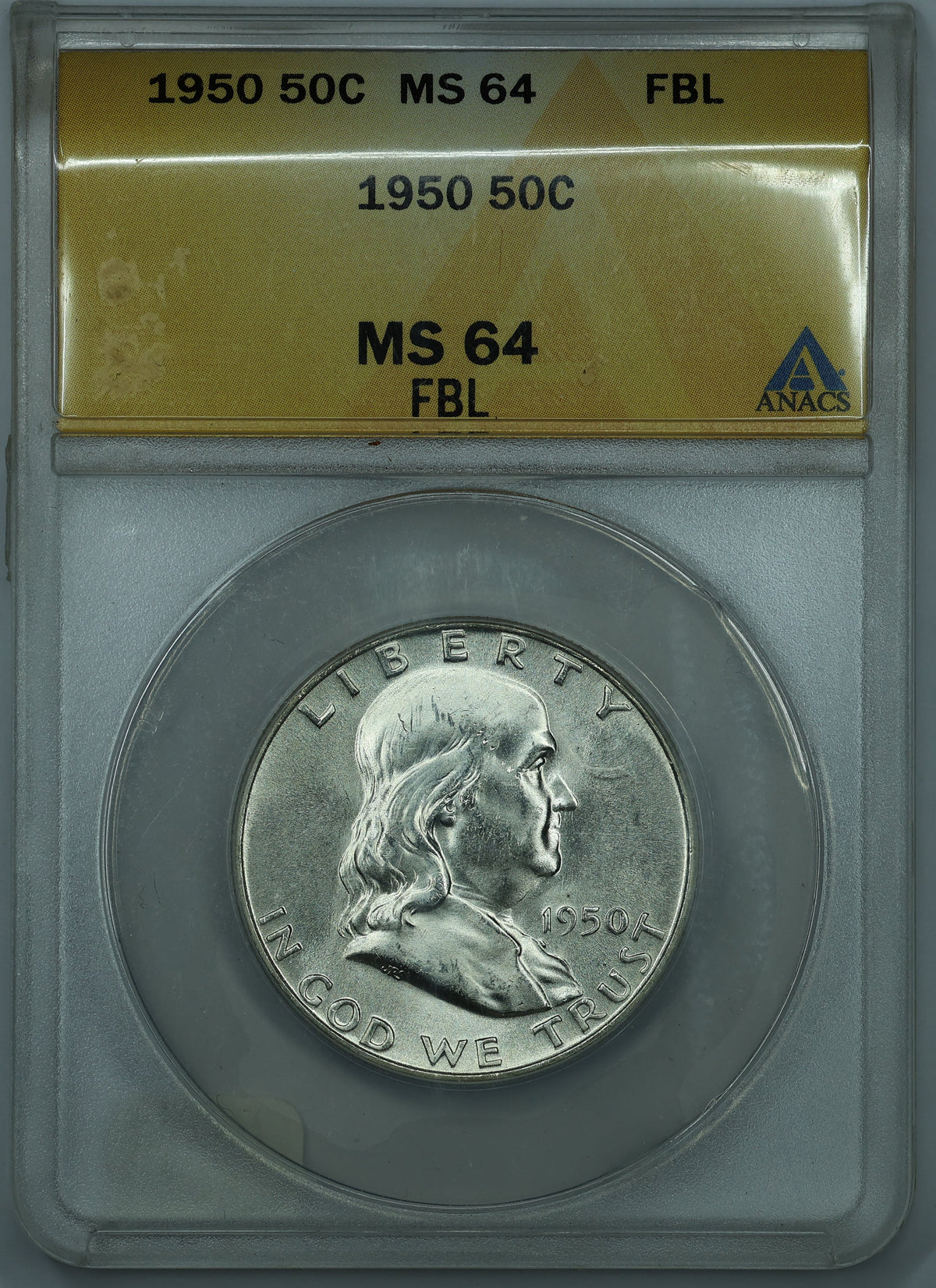 1950 Franklin Half Dollar 50c - ANACS MS64 FBL