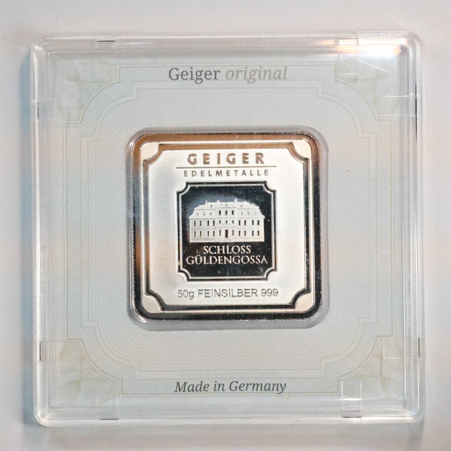 50 grams .999 Fine Silver Bar - Geiger Original Square Series