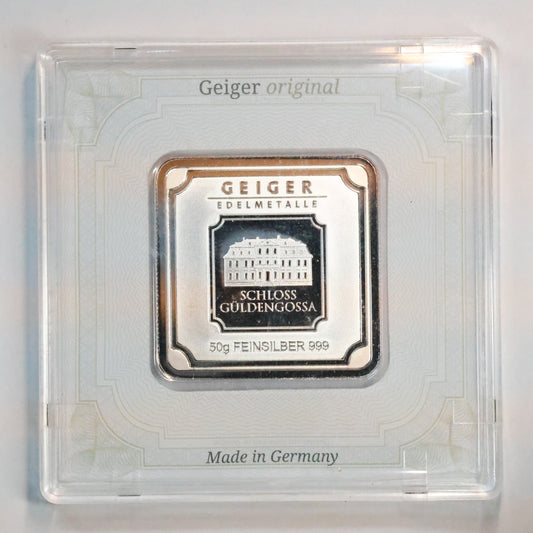50 grams .999 Fine Silver Bar - Geiger Original Square Series