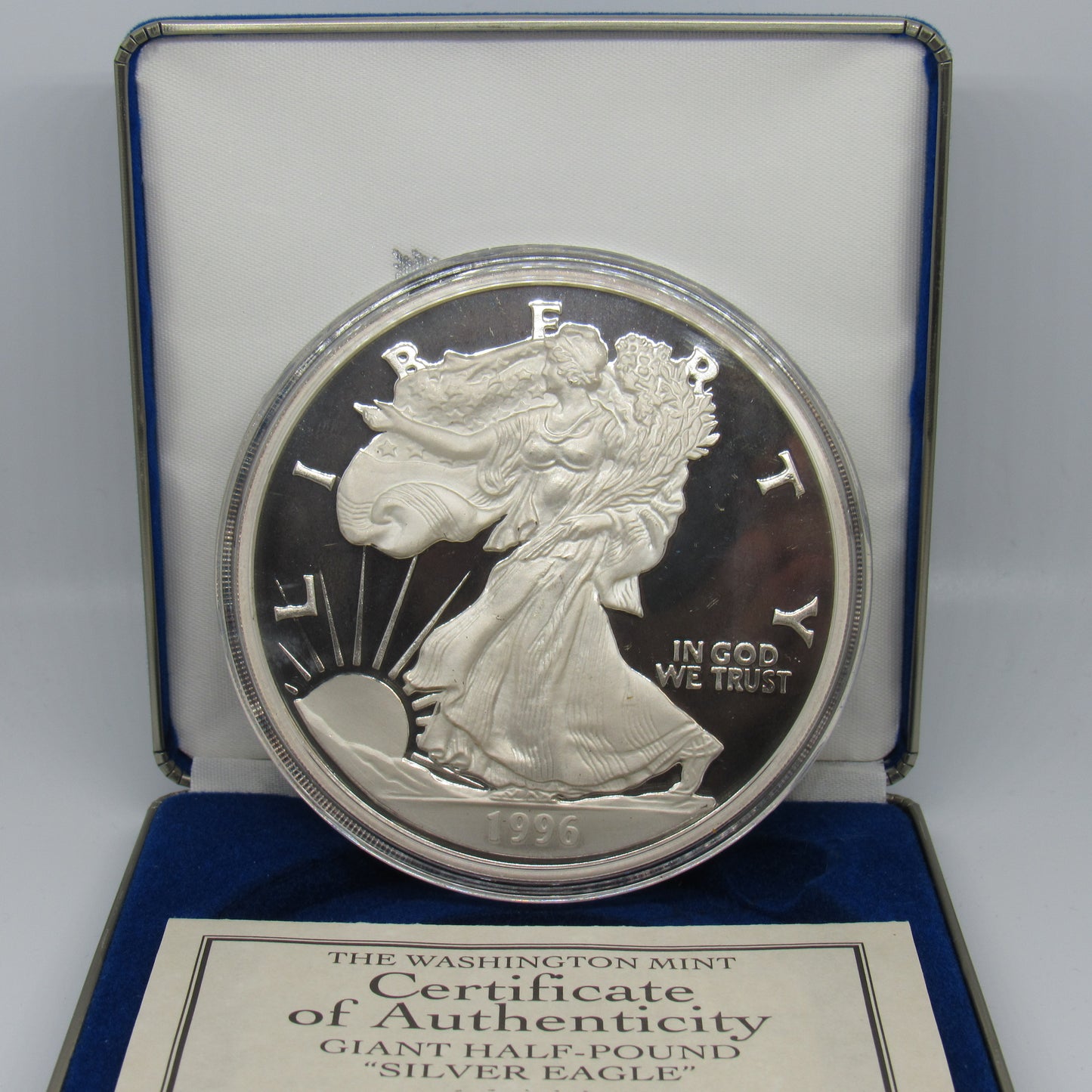 1996 Washington Mint Half Pound 'Silver Eagle' 8 oz .999 Fine Silver Round w/ Box & COA